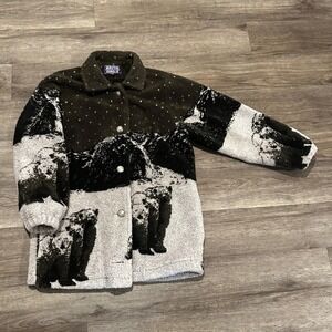 Vtg 90s Arctic Circle Wolf Fleece Jacket Men's Medium AOP Nature Sherpa Gorpcore